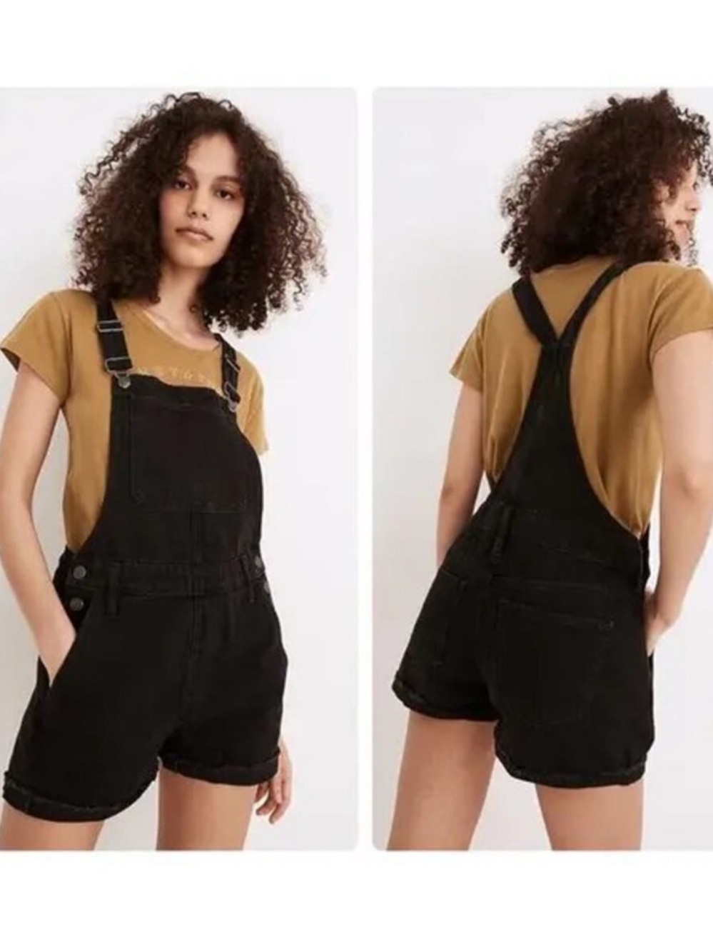 Madewell Adirondack Denim Short Overalls  Shortalls Medium Black Raw Hem Relaxed